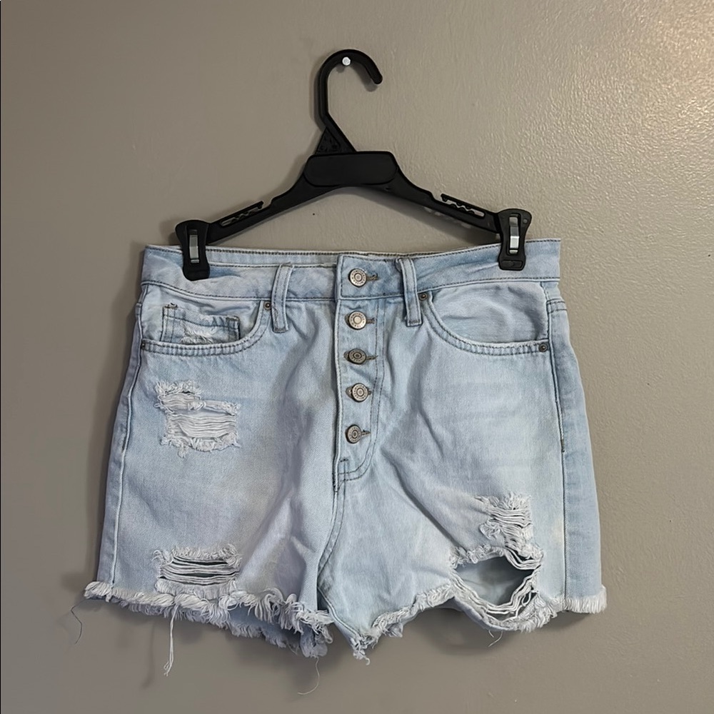 Distressed Light Blue Denim Shorts